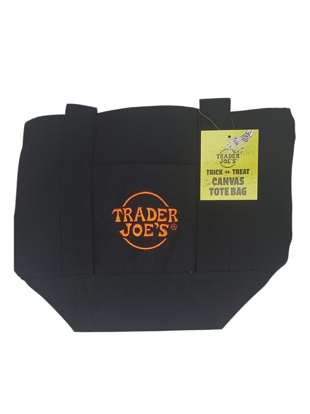 Trader Joe's Black Seasonal Trick Or Treat Canvas Tote Bag